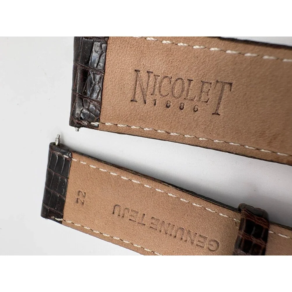 Armand Nicolet 22mm Dark Brown Genuine Teju Lizard Watch Strap Gold Deployant